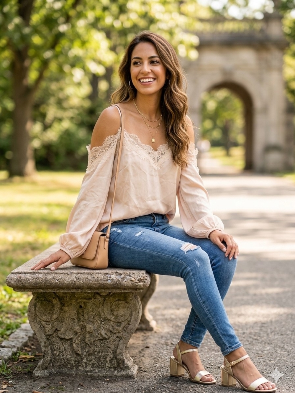 Guess Blush Lace-Trim Cold-Shoulder Camisole Top • Size XL